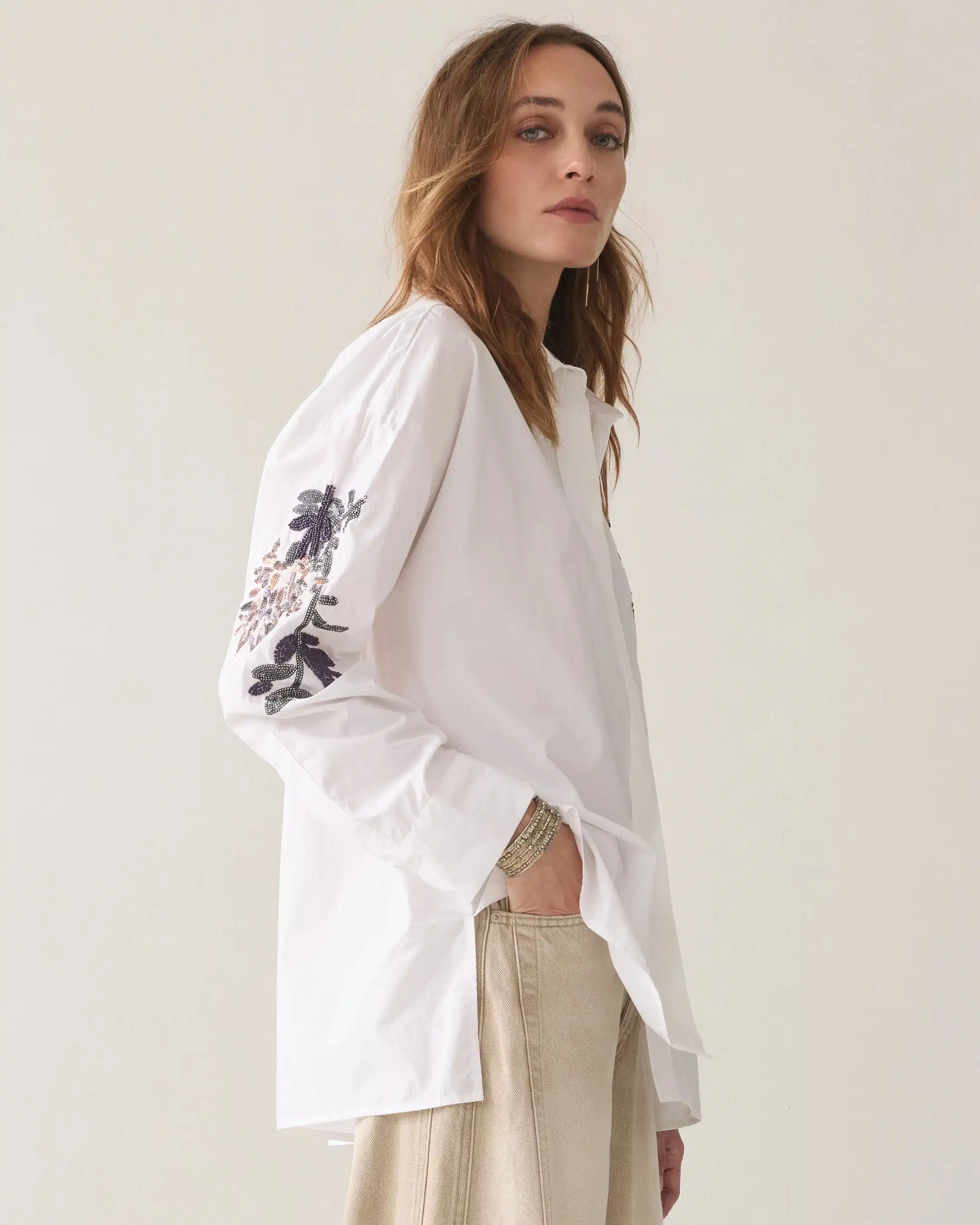 Summum Woman - Oversized blouse Poplin squins - White