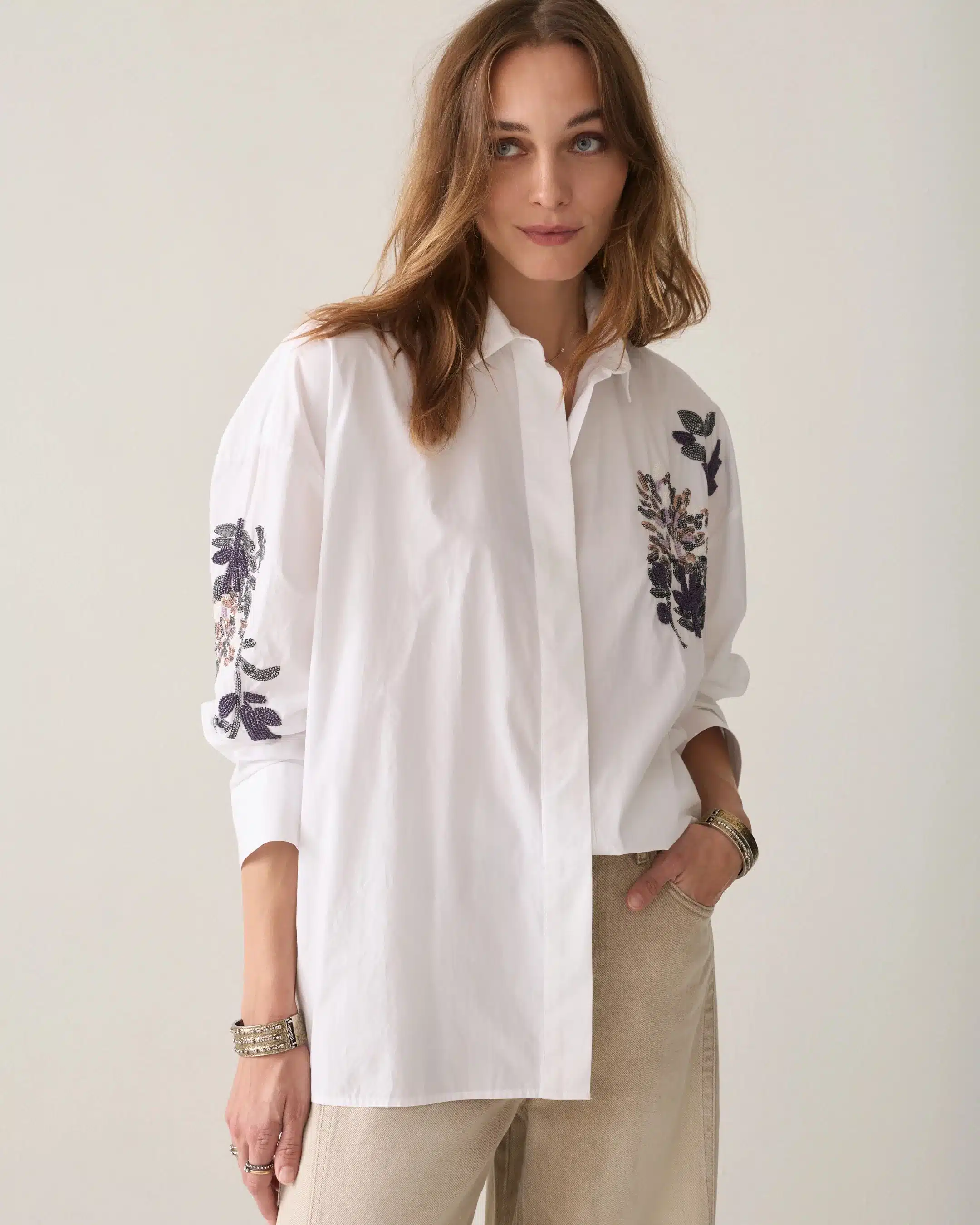 Summum Woman - Oversized blouse Poplin squins - White